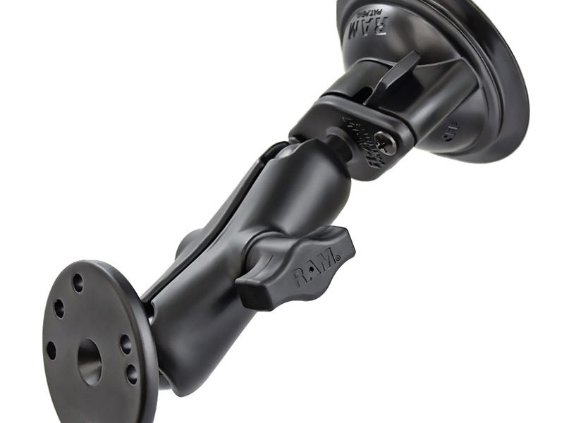RAM® Twist-Lock™ Suction Cup Double Ball Mount with Round Plate – Medium