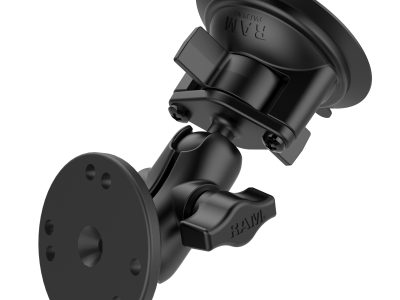 RAM® Twist-Lock™ Suction Cup Double Ball Mount with Round Plate – Short