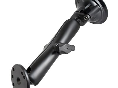 RAM® Twist-Lock™ Suction Cup Double Ball Mount with Round Plate – Long